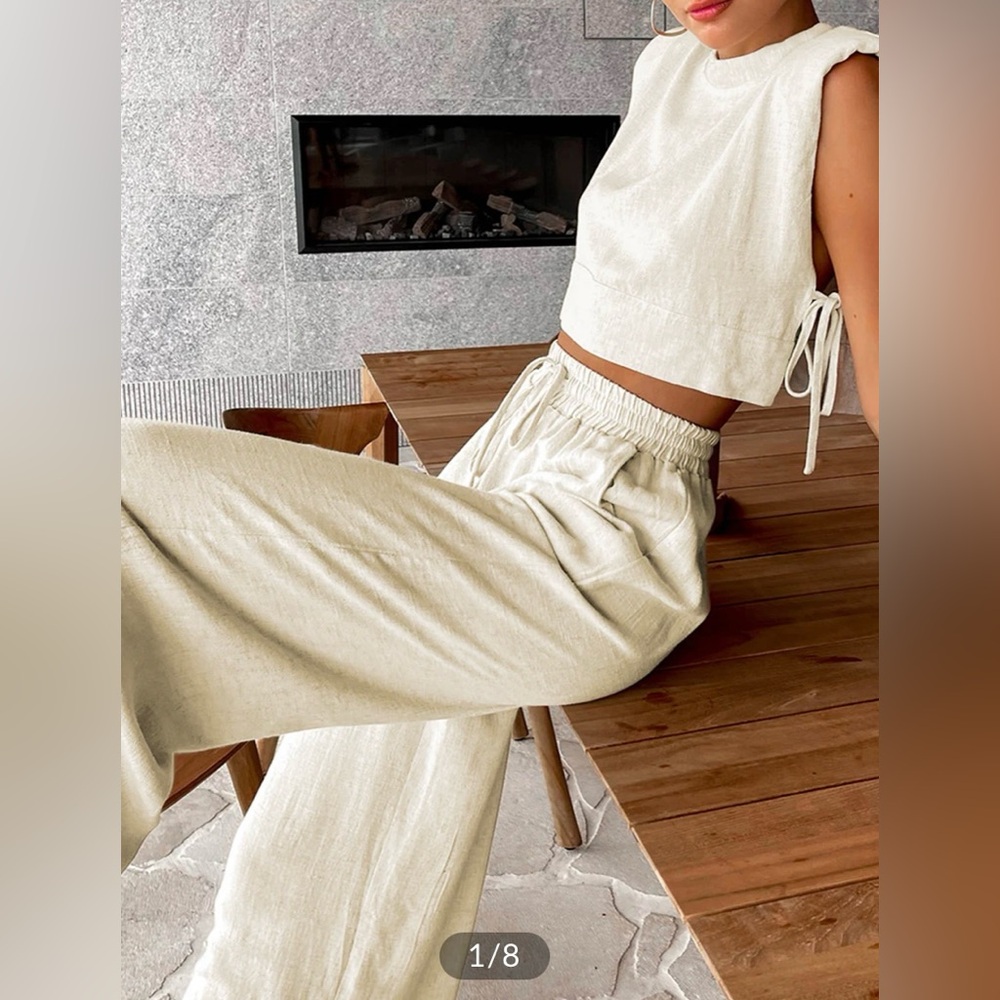 Utility Linen Two Piece Wide Leg Pants Set